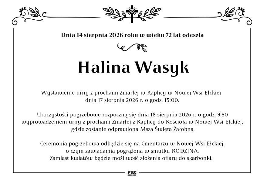 Halina Wasyk - nekrolog